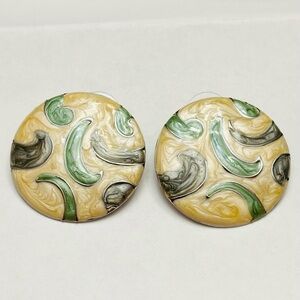 Vintage 1980s hand painted earrings costume statement jewelry unique one of kind